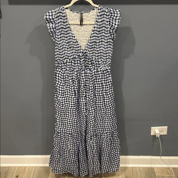 By Anthropologie The Peregrine MIDI Dress in Blue Gingham NWOT - Picture 4 of 8